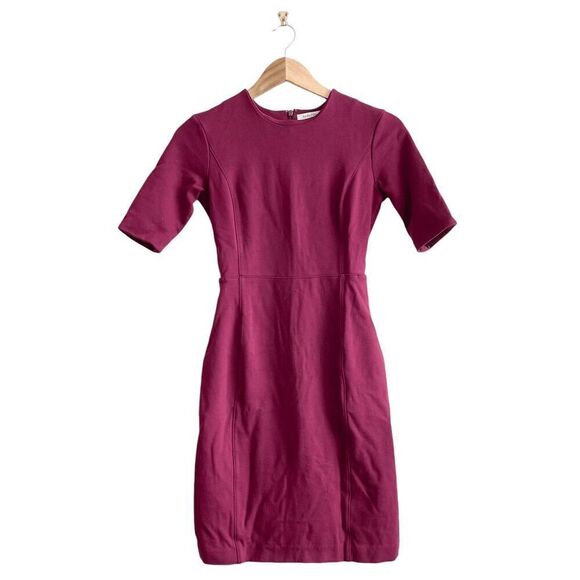 Babaton Womens Jewel Neck Ponte Knit Stretch Sheath Dress Burgundy Size 0 - Picture 1 of 9
